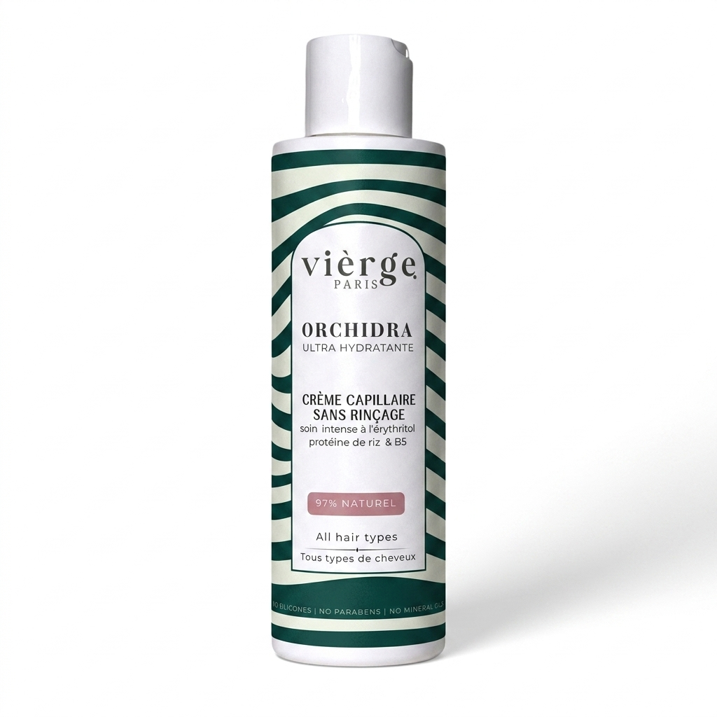 Crème Capillaire Hydratante Intense sans rinçage, Erythritol et Protéine de Riz,97% Origine Naturelle Vegan ORCHIDRA