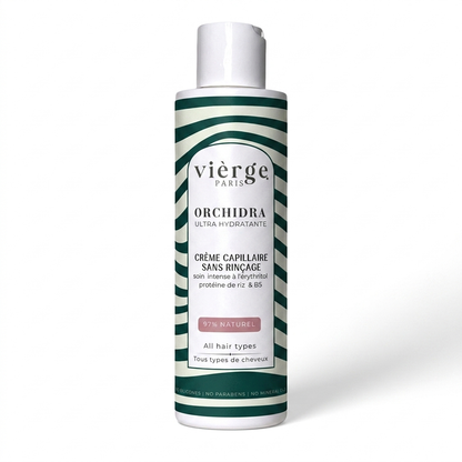 Crème Capillaire Hydratante Intense sans rinçage, Erythritol et Protéine de Riz,97% Origine Naturelle Vegan ORCHIDRA
