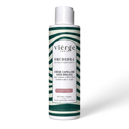 Crème Capillaire Hydratante Intense sans rinçage, Erythritol et Protéine de Riz,97% Origine Naturelle Vegan ORCHIDRA